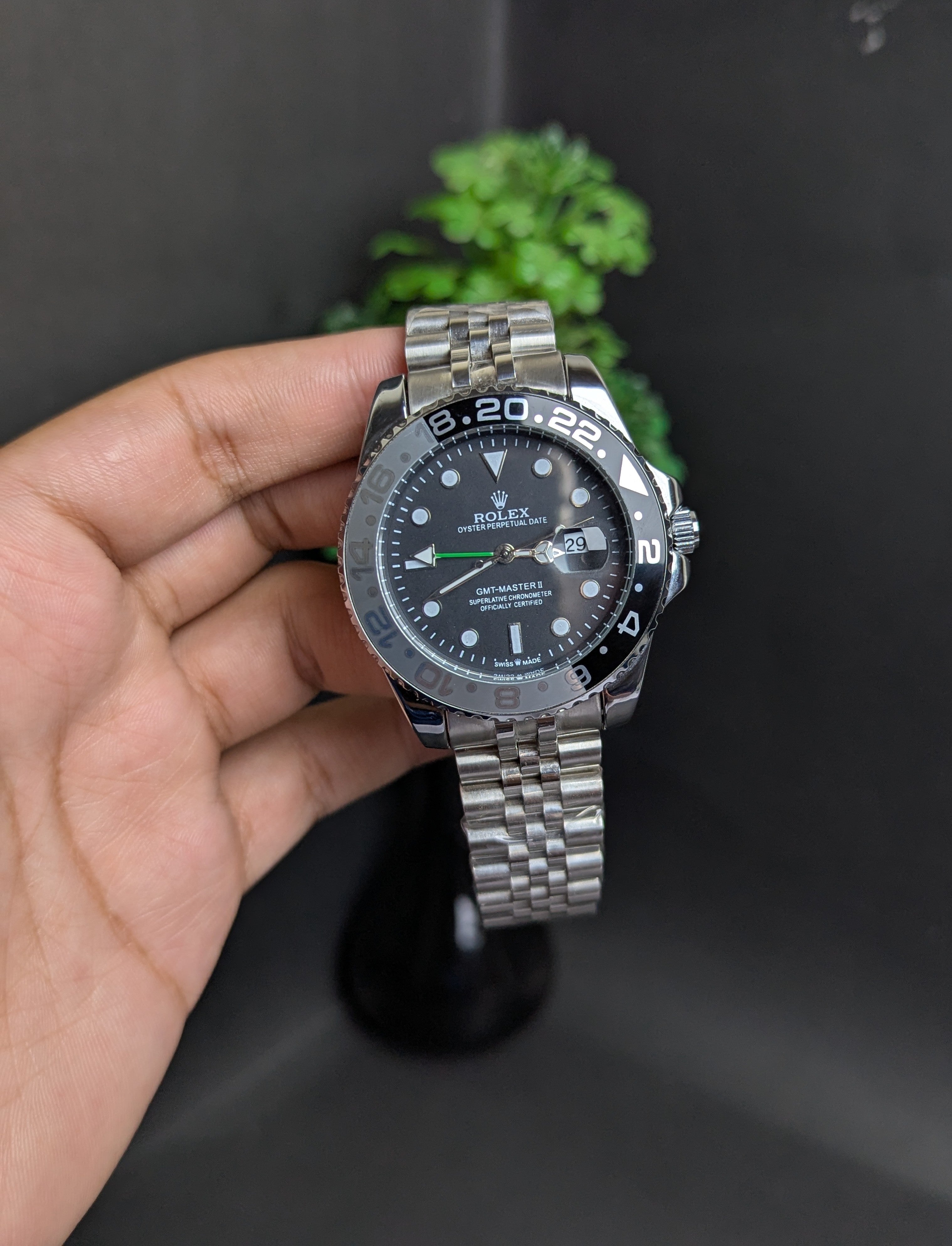 GMT MASTER WATCH – BLACK DIAL | SILVER STAINLESS STEEL