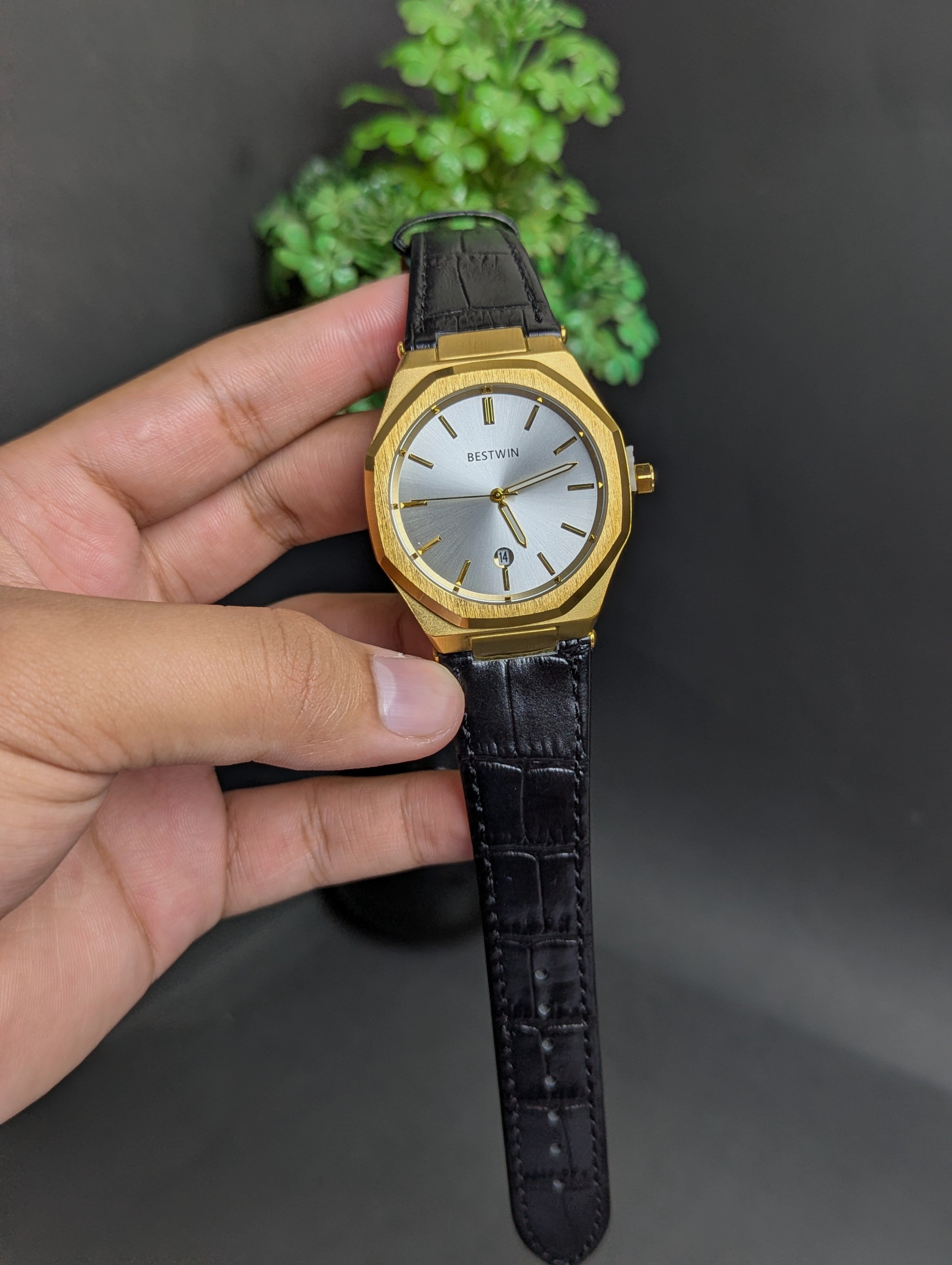 BESTWIN WHITE DIAL WITH BLACK STRAP