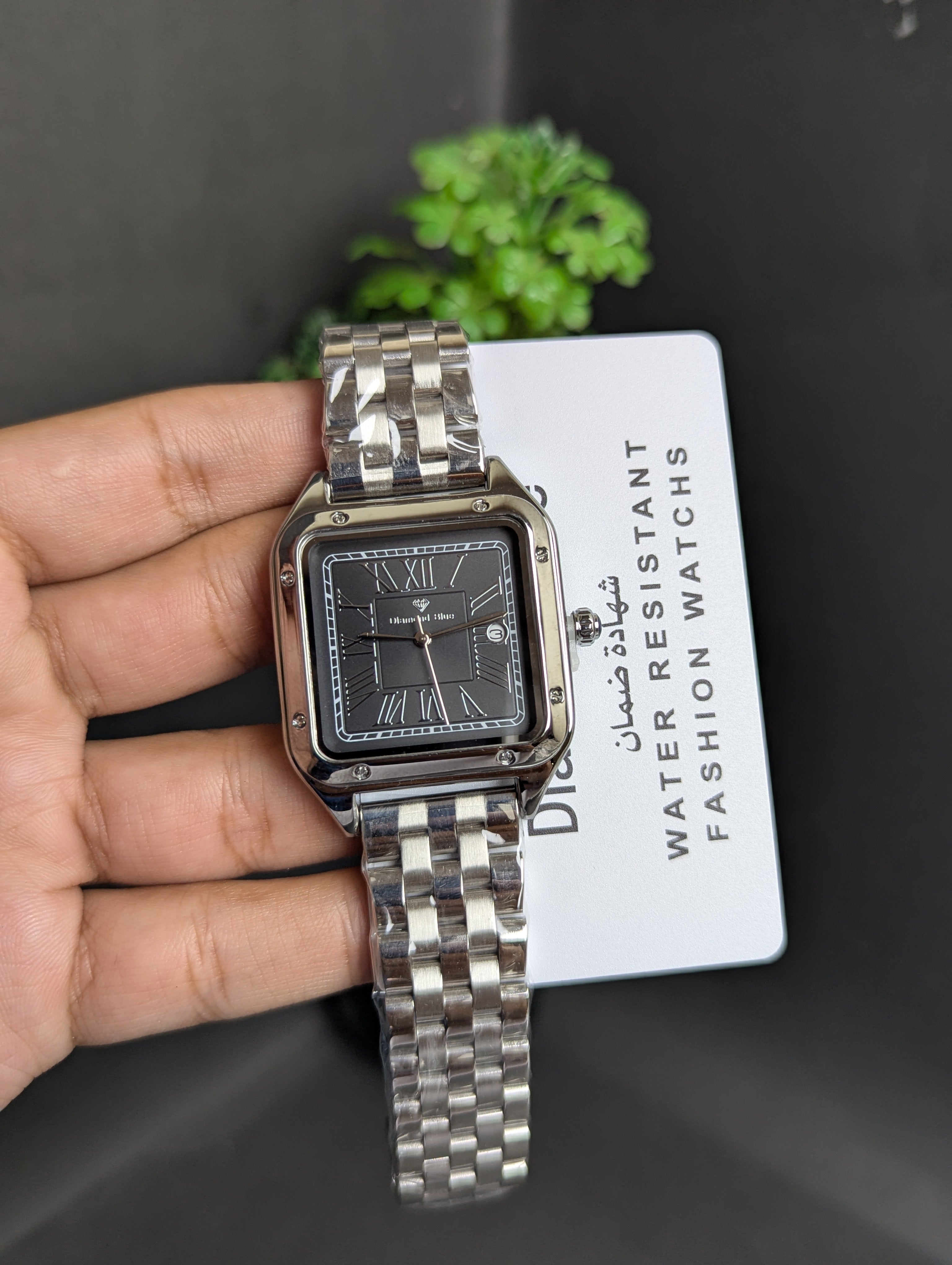 DIAMOND BLUE|IMPERIAL SQUARE STEEL WATCH